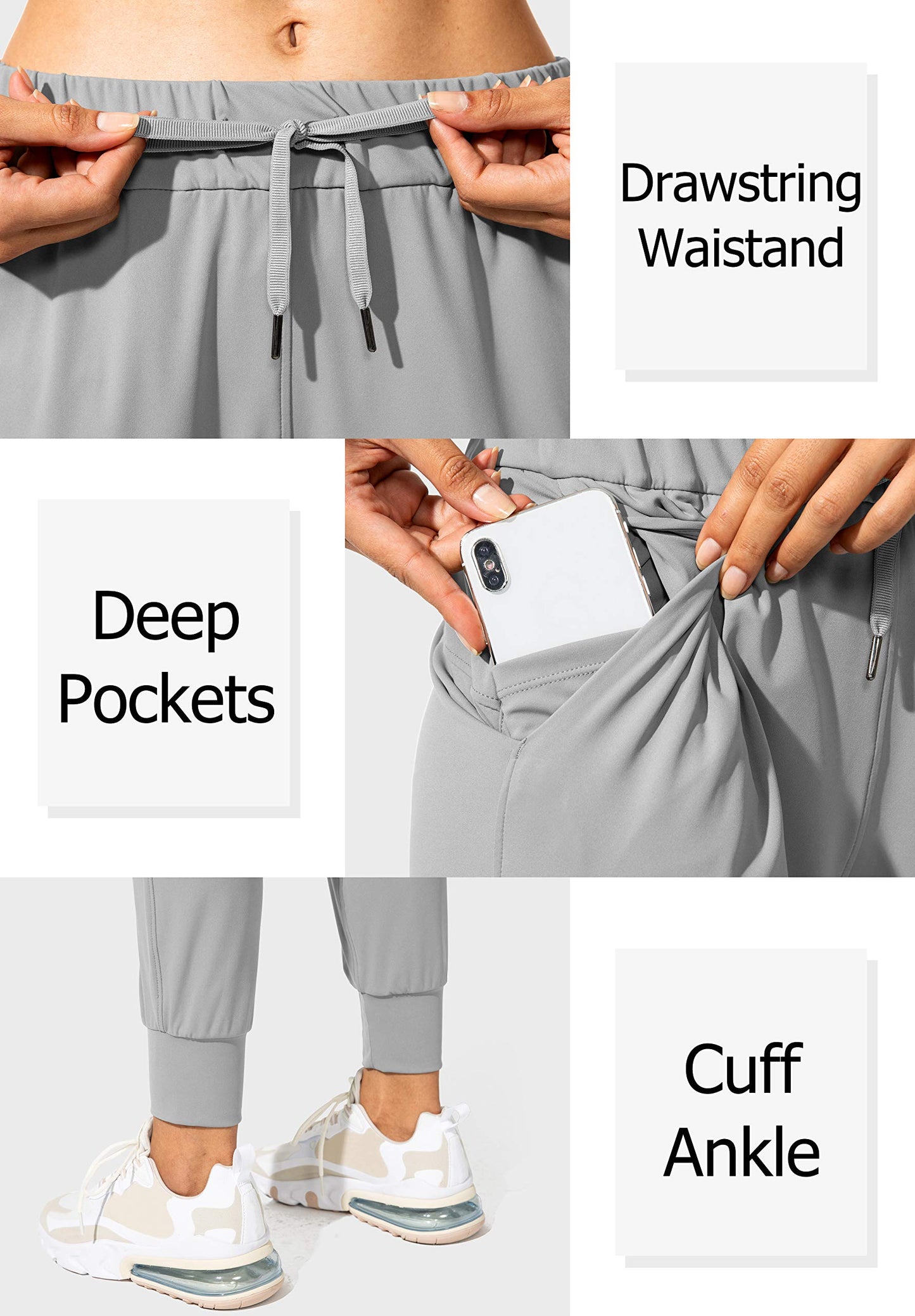SANTINY Women's Joggers Pants Pockets Drawstring Running Sweatpants for Women Lounge Workout Jogging(Light Grey_XS)
