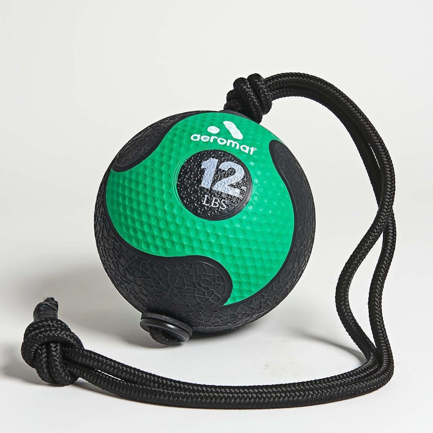 Aeromat Elite Power 39" Rope 12 lb Medicine Balls for Exercise - 9" Dia Workout Ball, Weighted Exercise, Weight Wall Color-Coded Ball with (Green)