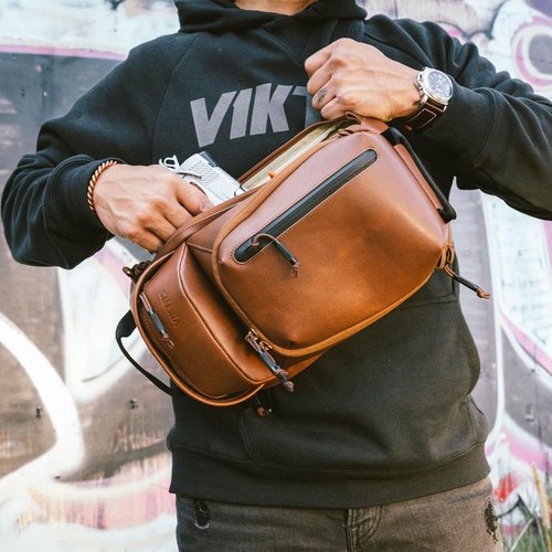 VIKTOS Upscale3 Durable Tactical Casual EDC Leather Slingbag with Padded Shoulder Strap & Ambidextrous Concealed Carry Compartment, Brown