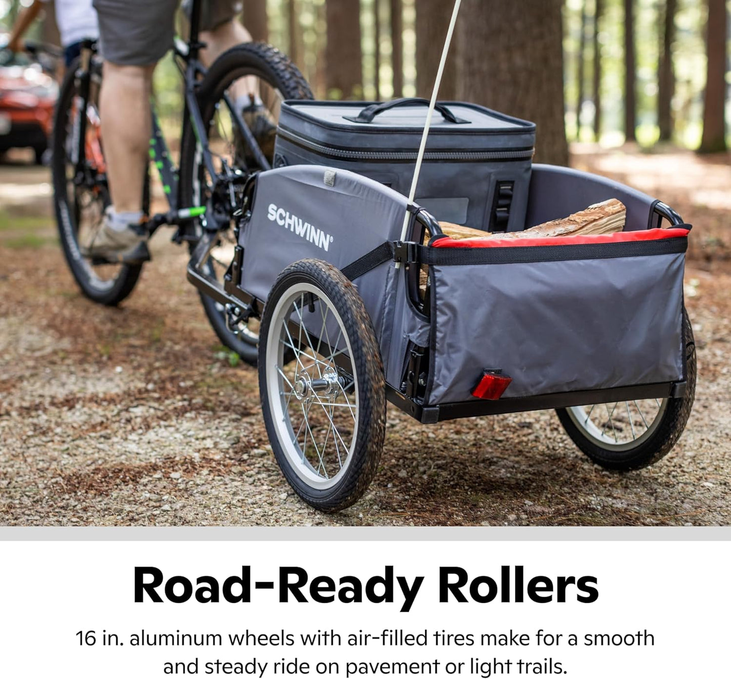 Schwinn Daytripper or Porter Bike Cargo Trailer, Holds up to 100 lb, Universal Coupler, Folding Frame, Quick-Release Wheels, 16-Inch Tires, Interior D-Rings, Schwinn Bike Trailer for Carrying Cargo