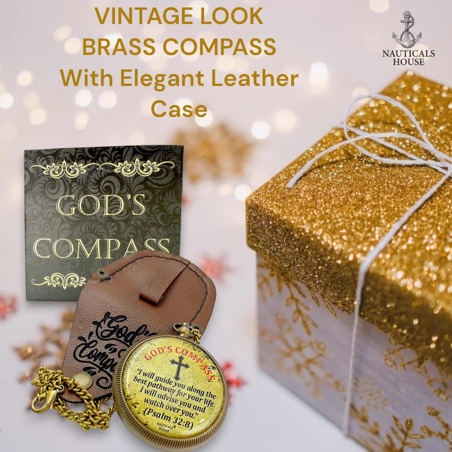 God’s Compass – Engraved Brass Compass with Leather Case, Inspirational Christian Religious Gift (Psalm 32:8), Perfect for Graduation, Baptism, Confirmation, Men & Women