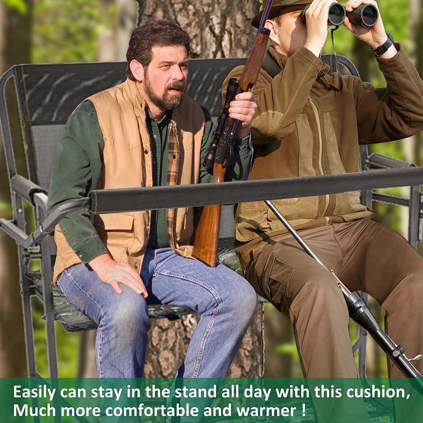 Foldable Two Man Tree Stand Replacement Seat 33.5''×13'' Tree Stand Seat Cushion Portable Double Treestand Seat Pad Waterproof Ladder Stand Seat Cushion for Deer Hunting Camping Outdoor Activities