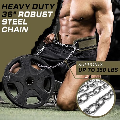 Dip Belt for Weightlifting, Weight Belt for Pull-Ups, Powerlifting, Squats, and Bodybuilding – Heavy-Duty Steel Chain, Neoprene Support, Lifts up to 650 lbs.