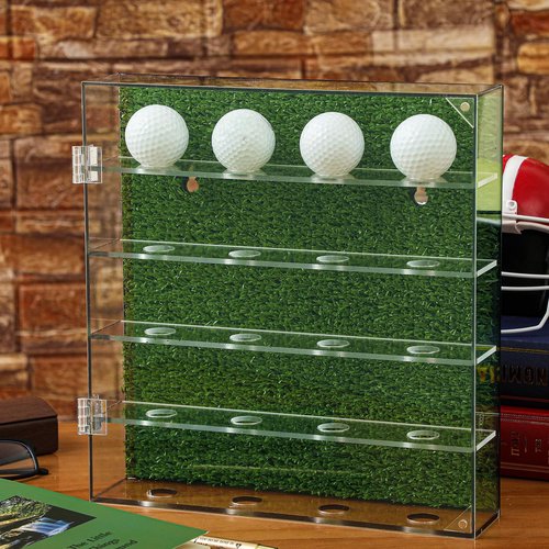 Memorywuu Golf Balls Display Case Wall Mount for 20 Balls Acrylic Golf Ball Holder with Door Artificial Turf Golf Ball Display Rack Cabinet for Collector Memorabilia Golf Enthusiasts
