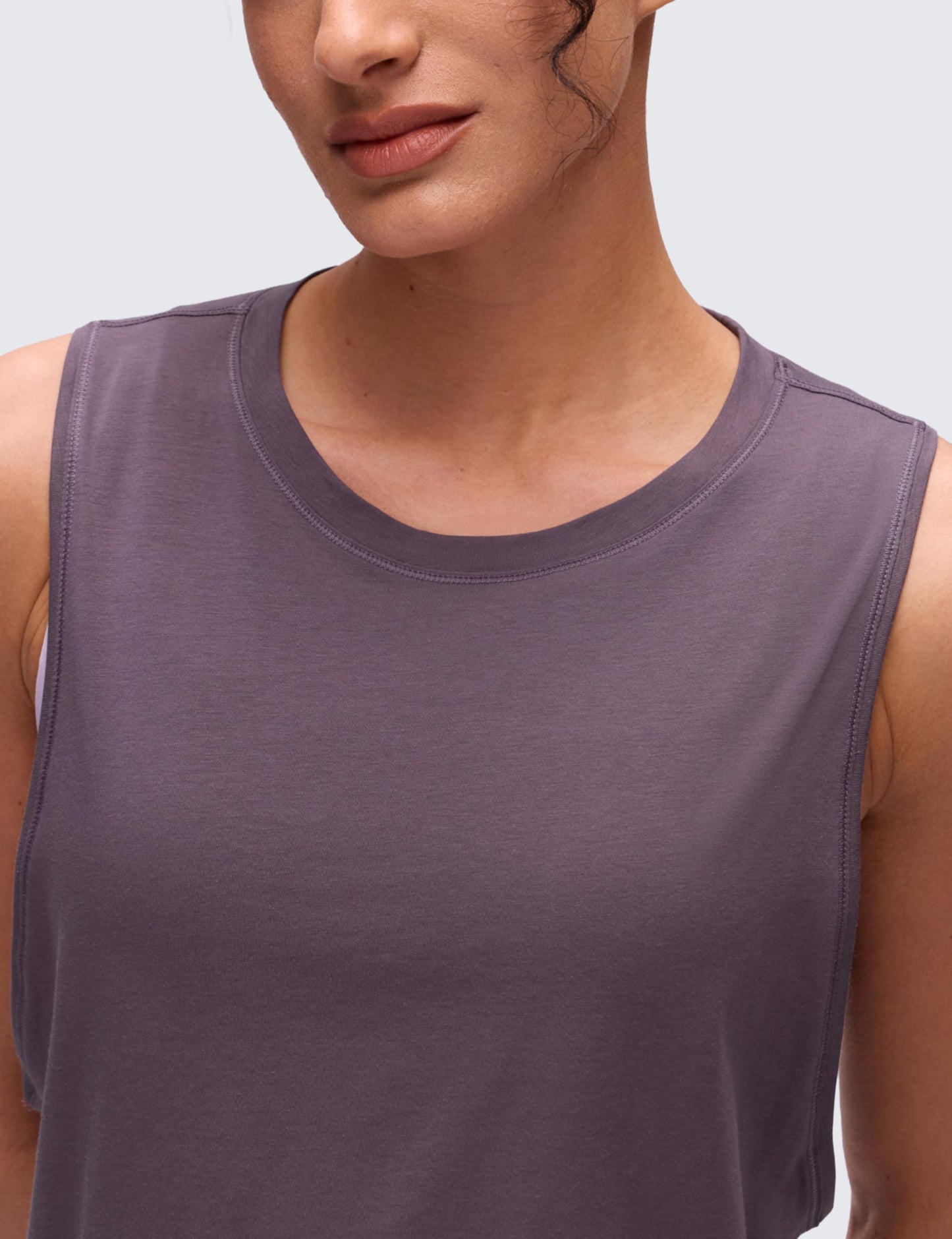 CRZ YOGA Pima Cotton Large Armhole Tank Tops for Women - Workout Sport Athletic Yoga Running Gym Loose Crop Sleeveless Shirts Purple Gray Medium