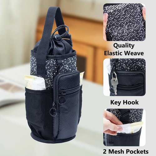SPORJET Water Bottle Holder with Strap 64oz Water Bottle Carrier Bag with Phone Pocket - Crossbody Water Bottle Bag - Water Bottle Pouch for gallon water bottle, Medium, Black