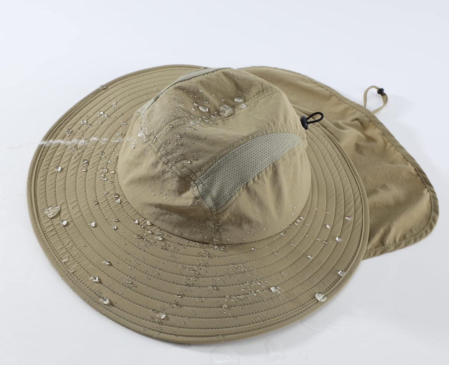 Home Prefer Mens UPF 50+ Sun Protection Cap Wide Brim Fishing Hat with Neck Flap (Light Vert Khaki)