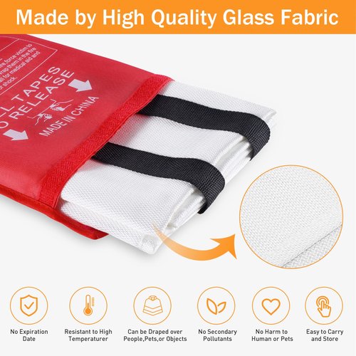 LUXJET Emergency Fire Blanket for Home Kitchen Fiberglass Suppression Fire Blanket, Fire Extinguisher for Camping, Kitchen, Boat, Car & Office, Amusement Building (1PC, 3.3ft x 3.3ft)