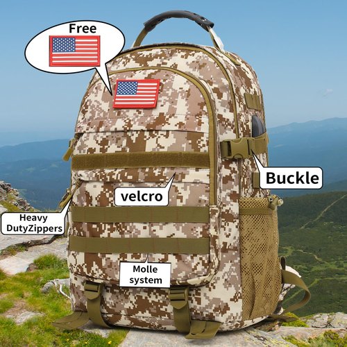 outdoor plus Camo Backpack for Boys,Waterproof Army Bookbag with USB Charging Port, Camoflauge Teen Boys Backpack for School