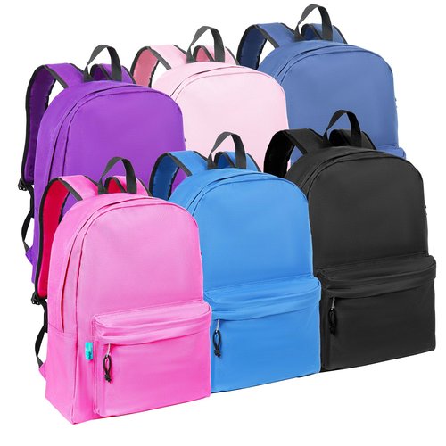 BeigeSwan Wholesale 16.5 Inch Backpacks – Pack of 6 Multicolored Bulk Bags, Assorted Colors - 18.1 H x 13 W x 5.7 D