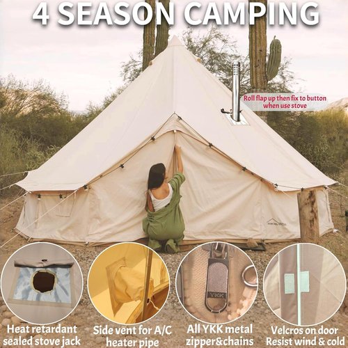 DANCHEL OUTDOOR B5PRO Canvas Bell Tent, 4 Season Glamping Yurt with Stove Jack& AC Port for 4/6/8 Person Family Camping Winter Large Hot Tent Hunting Party Backyard, 13ft/16.4ft/20ft