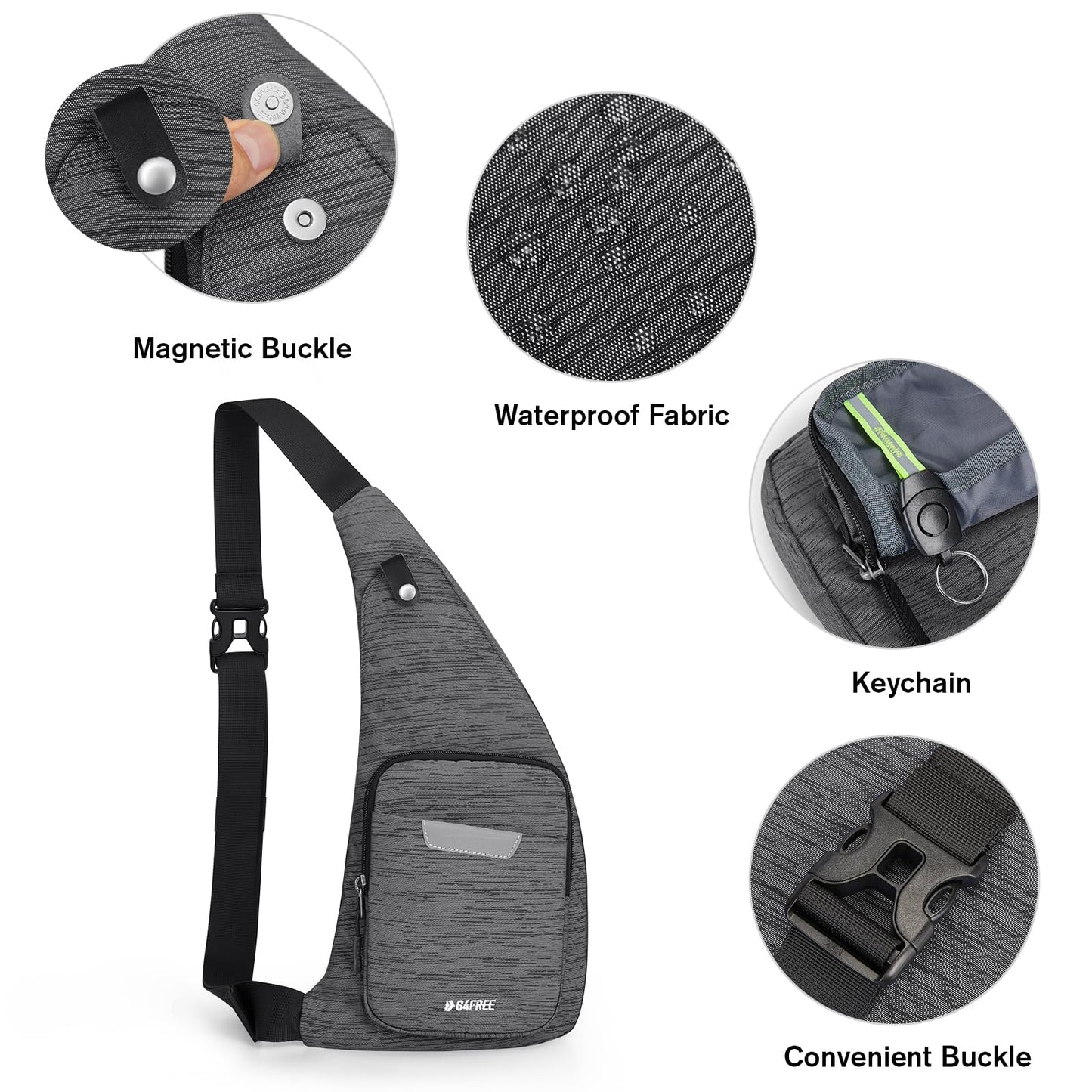 G4Free Sling Bag, Waterproof Crossbody Bag for Men Women, Lightweight Chest Shoulder Backpack for Business Travel Hiking, Black