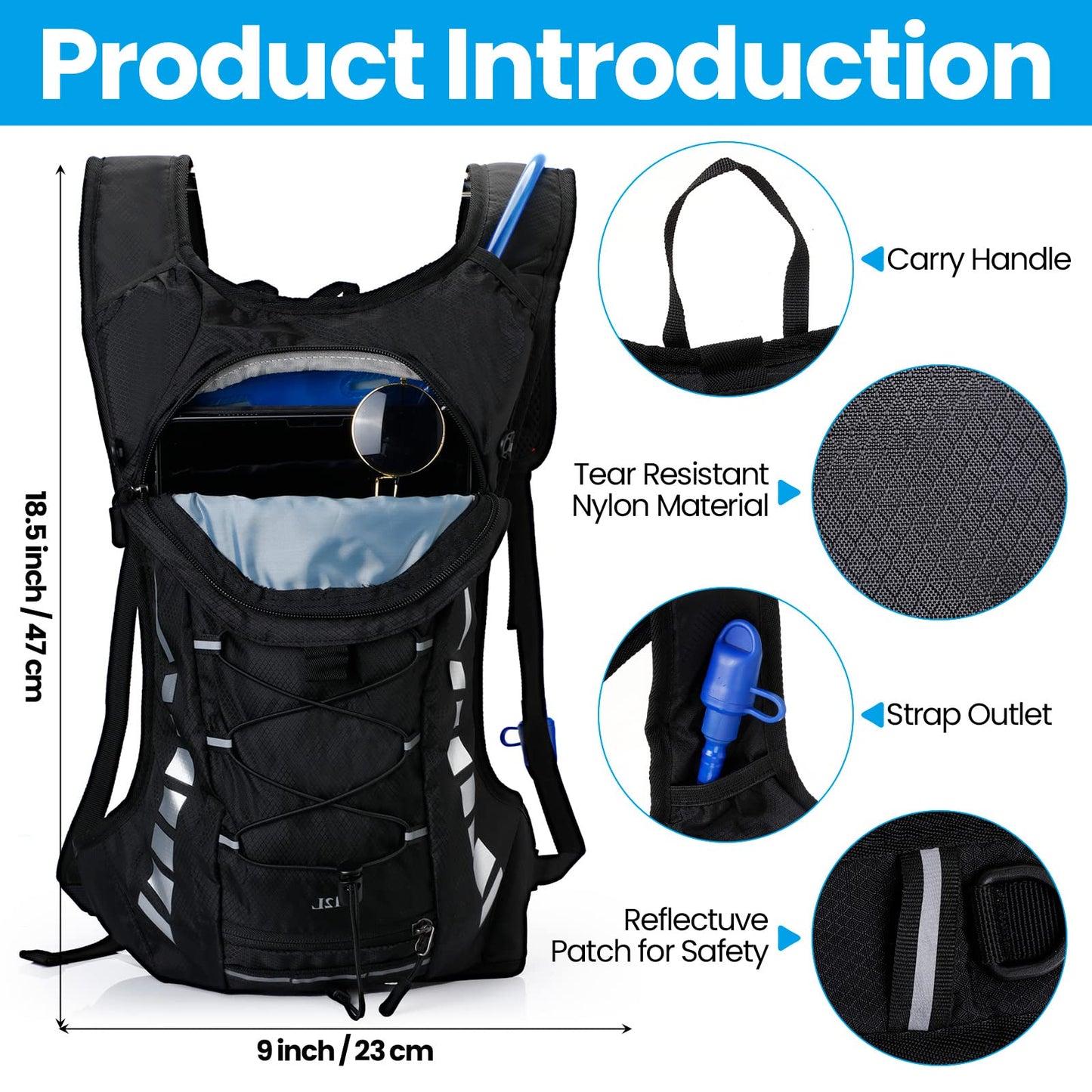 Cunno 2 Set Hydration Backpack with 2L Water Bladder, Hydration Pack with Hydration Bladder Hiking Running Cycling Biking Water Backpack Pack for Men and Women