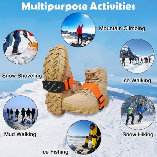 Ice Cleats Snow Traction Cleats for Boots and Shoes Mid-Sole Non Slip Crampons with Adjustable Straps 7 Tungsten Studs for Secure Grips Rotatable Traction Aids Walking on Snow and Ice S/M-1PCS