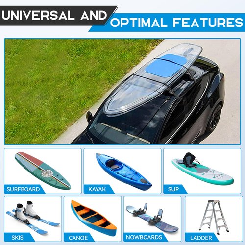 SOARIFY Universal Car Soft Roof Rack，Roof Pads Luggage Carrier for Kayak, Surfboard SUP, Canoe Include Storage Bag, 2 Quick Loop Strap, 2 Tie Down Rope, and 2 Heavy Duty Tie Down Straps