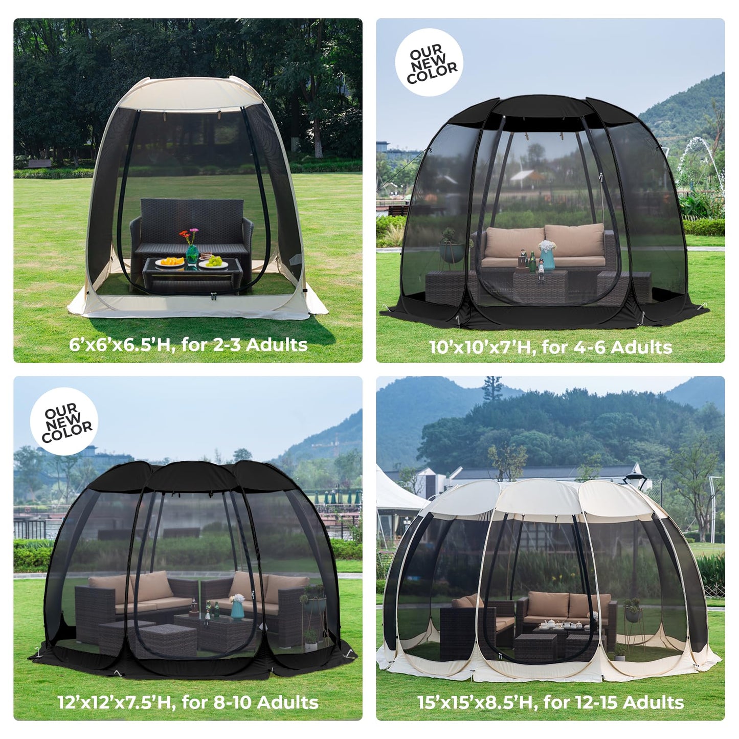 Alvantor Pop Up Screen Tent House Room Instant Outdoor Camping Canopy Sun Shelter Gazebo for Patio, Backyard & Deck, Privacy Tent(2-10 People, 8'x8' 10'x10' 12'x12')