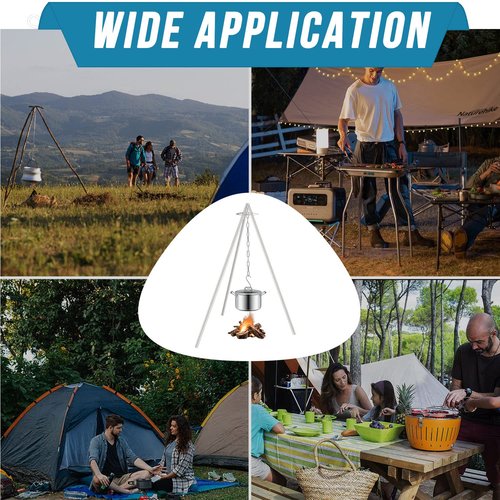 burtok Camping Tripod for Cooking, Newest Survival Cooking Gear, Stainless Steel Cooking Tripod for Campfire, Campfire Cooking Accessories for Outdoor Cooking, Picnic, Hiking, Camping
