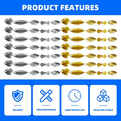 Spinner Blades for Lure Making, 200Pcs Easy Spin Colorado Willow Blades Kit, Spinner Bait Blade Spoons Gold Silver DIY Fishing Tackle Lures Accessories for Spinner Baits Walleye Rig Making,5 Styles