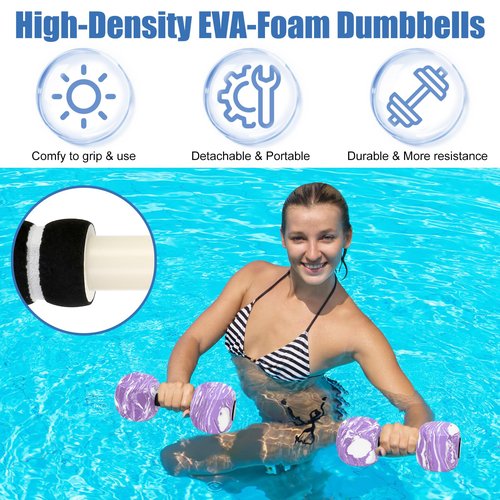 Water Dumbbells, 2PACK Aquatic Exercise Dumbbells, EVA Foam Barbells for Men Women Water Workouts (Purple+White)