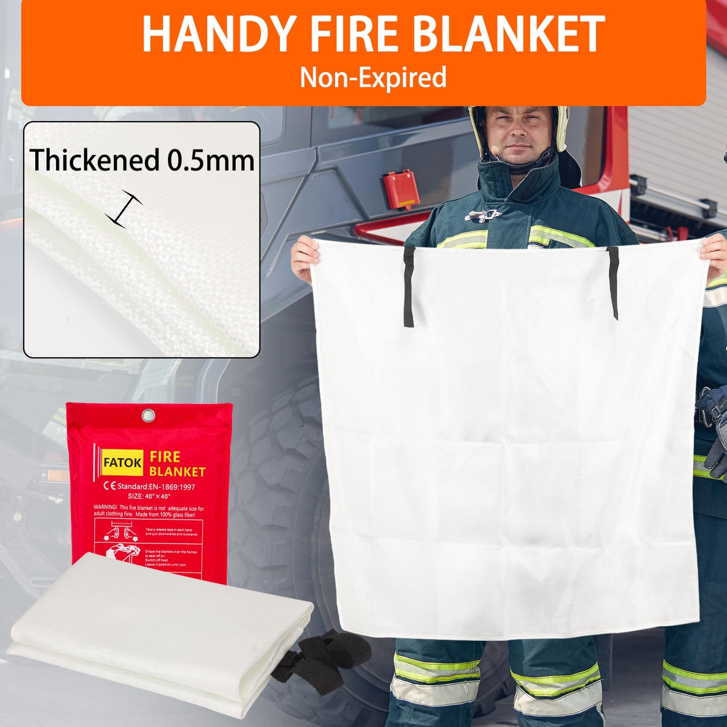FATOK Kitchen Fire Blanket for Home Safety 2 Pack Emergency Fire Suppression Blankets for Kitchen, 40” x 40” Fiberglass Fire Blankets (2-Pack)