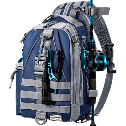 Ghosthorn Fishing Backpack Tackle Sling Bag-Backpack with Rod Holder- Lightweight Tackle Box Fly Fishing Gifts for Men Women (D.Blue)