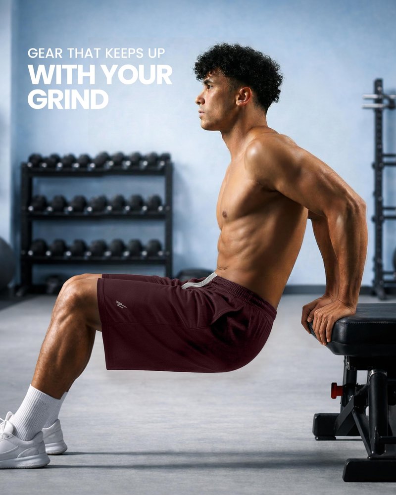 NY Threads Men's Athletic Shorts Quick Dry Loose-Fit Lightweight Running Workout Gym Shorts with Pockets, XX-Large, Burgundy