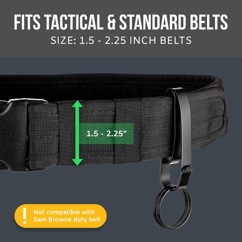 NIGHT PROVISION Stealth Tactical Key Ring Holder for Duty Belts, Quick Release Key Clip Stainless Steel w/2 XL Detachable Key Rings Max 2.25" Belt For Police, Correctional, Fire Dept.