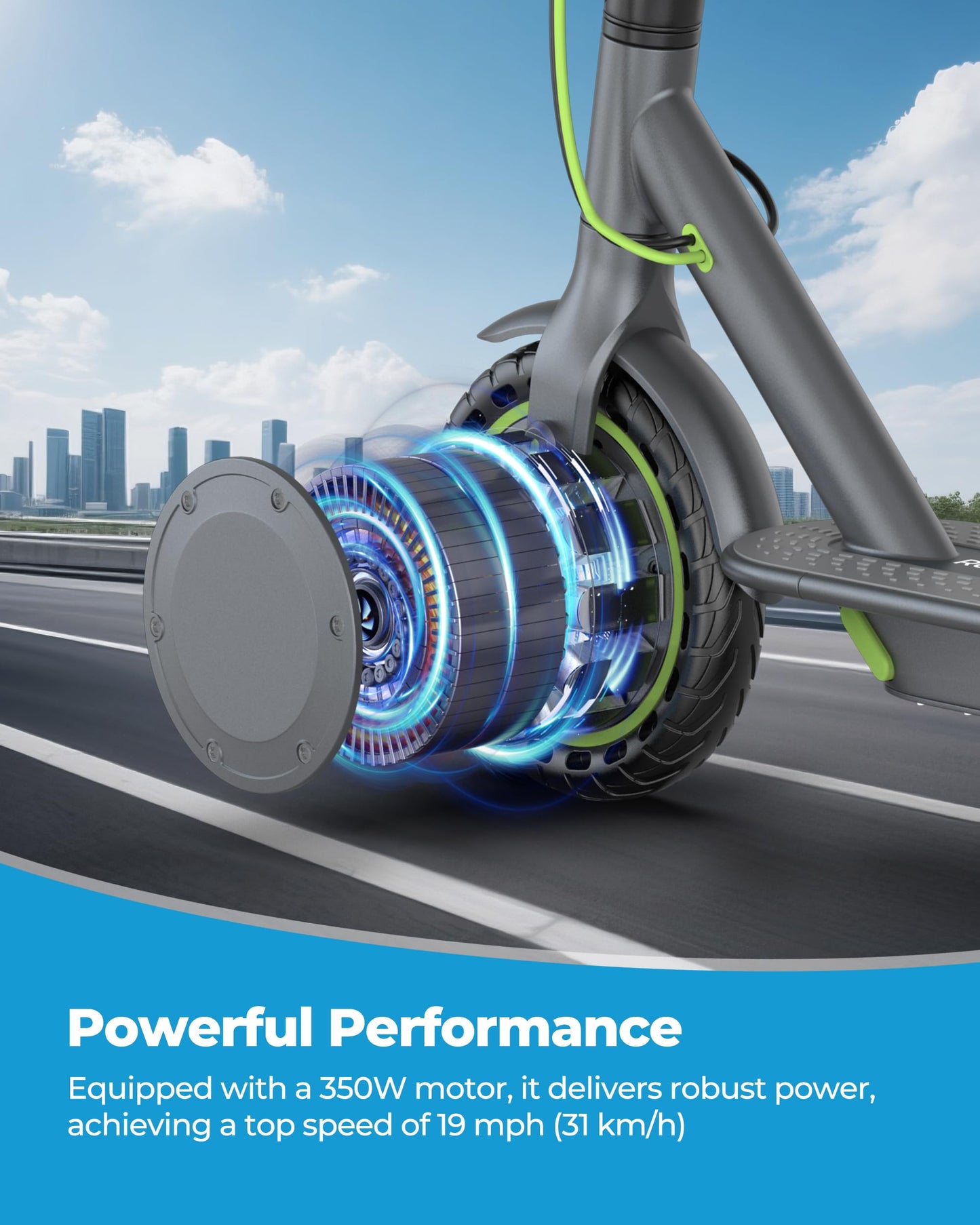 Roinside Electric Scooter for Adults - 8.5" Solid Tires, 350W Motor, Up to 19 MPH and 16 Miles Long-Range Commuting Folding E-Scooter with Dual Braking System and Smart App