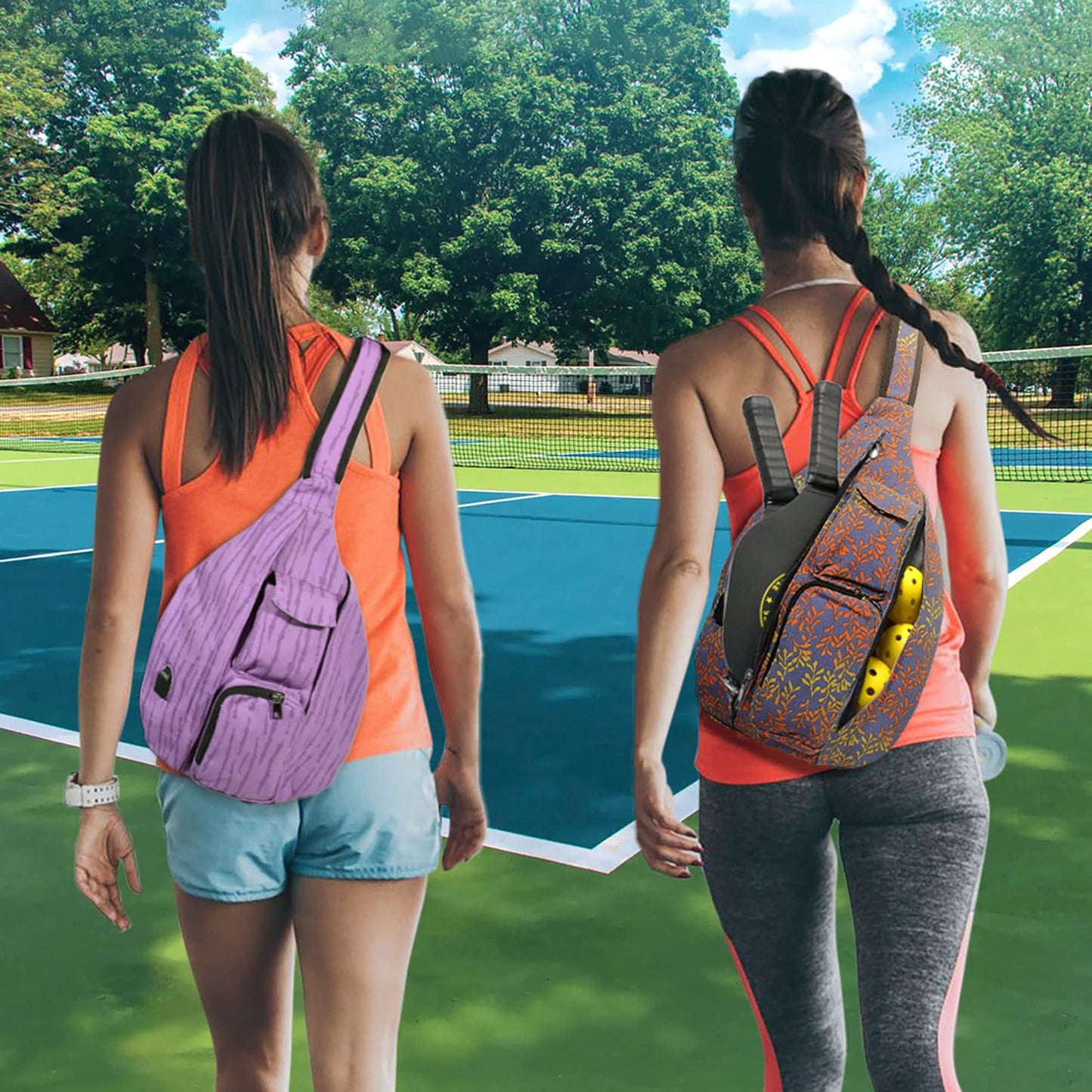 Nupouch Rucksack Pickleball Bag, Anti-Theft Crossbody Sling, USB Charging Connector Port, Backpack, Gray Tie Dye