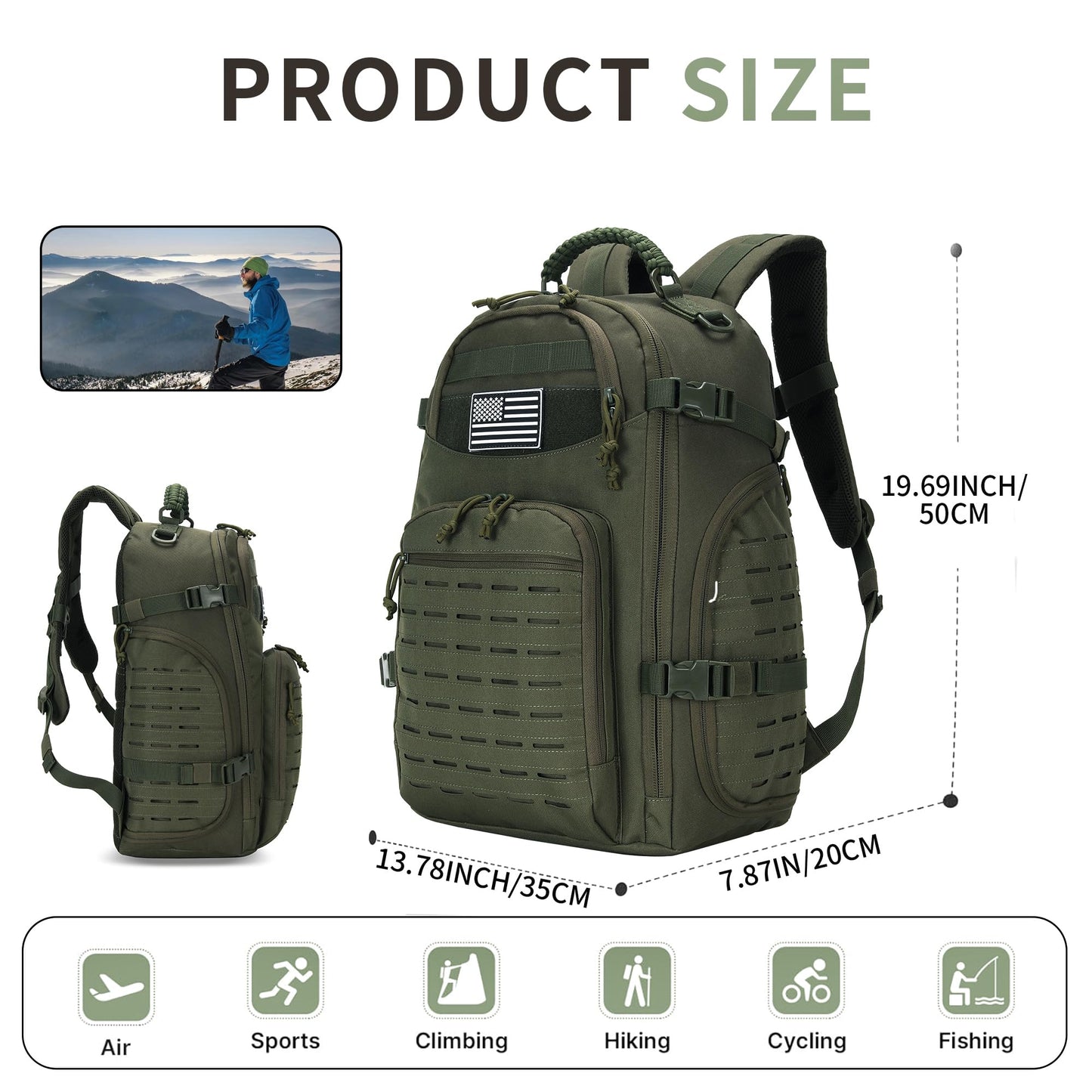 30L Hiking Backpack Lightweight Outdoor Daypack Camping Backpack Outdoor Travel Daypack Day Pack for Man Woman (Army Green)