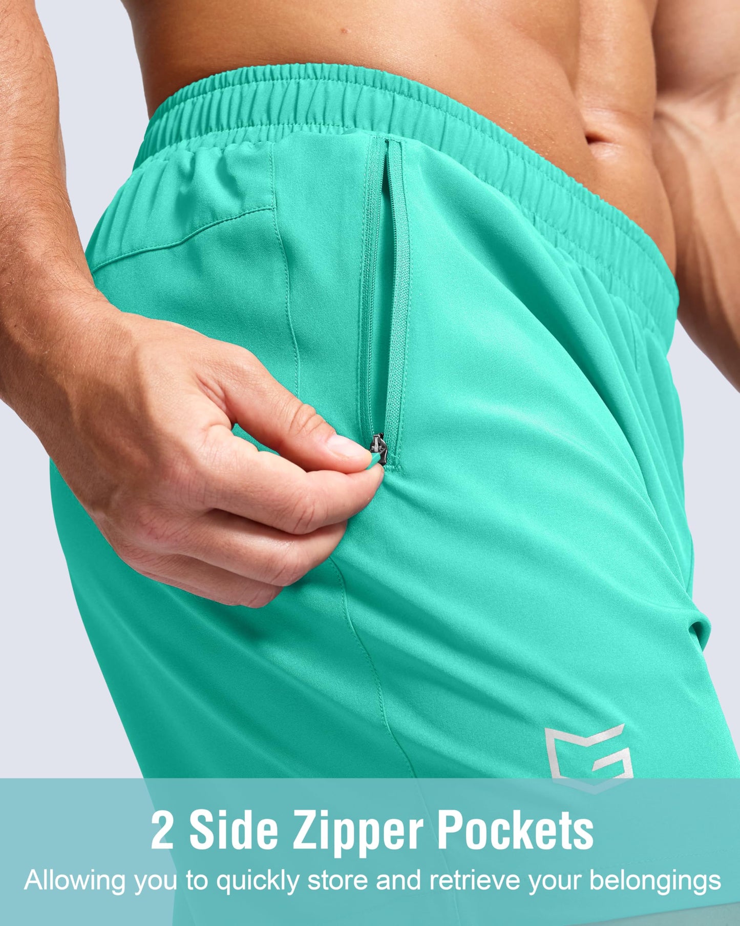 G Gradual Men's Athletic Running Shorts with Zipper Pockets Quick Dry 7"/ 5"/ 9" Workout Gym Shorts for Basketball Hiking(Light Green,9XL)