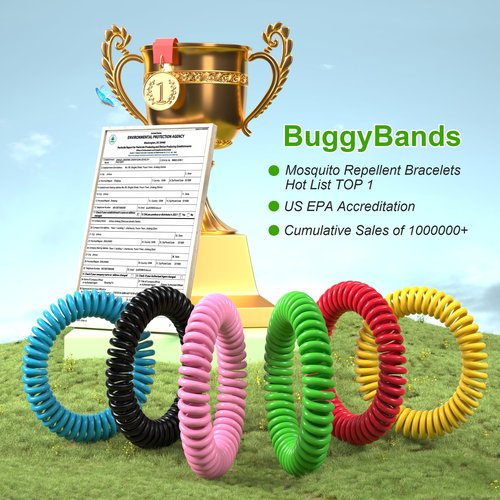BuggyBands 24 Pack Mosquito Bracelets, Mosquito Bands for Adults and Kids with Individually Wrapped & DEET Free, Natural and Waterproof Wristbands Citronella Bracelets for Camping Hiking