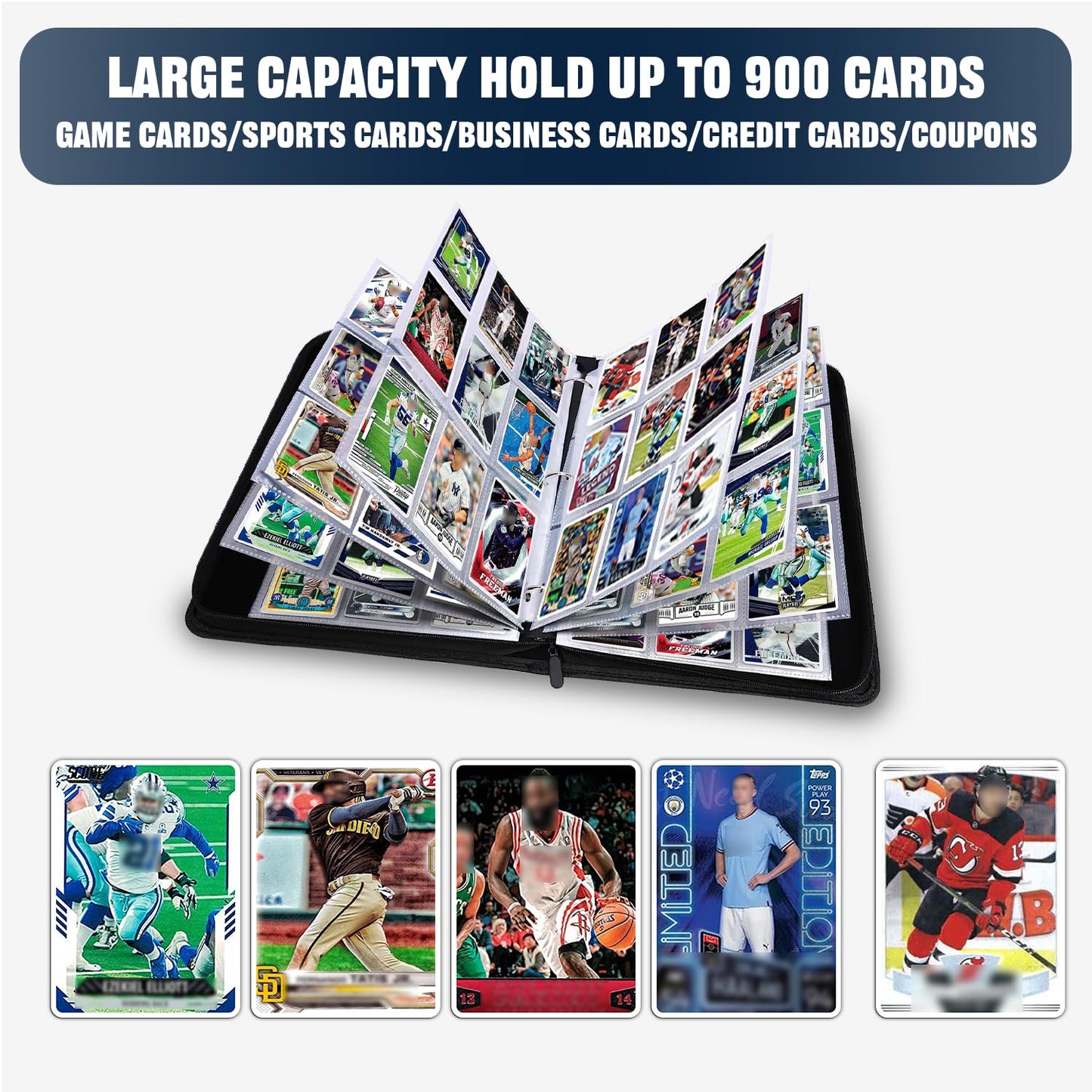 HESPLUS Football Card Binder Compatible with Football Card, Baseball Card, Trading Card, MTG and Other TCG, Fits 900 Cards with 50 Removable Pages, Card Holder Collector for Standard Size Card