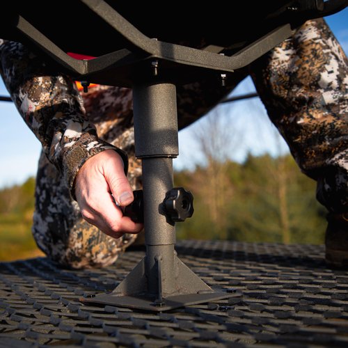 Rivers Edge® 12’ 2-Man Quad Pod Tower Stand, TearTuff™ Mesh Seats, 360-Degree Swivel Chairs, Adjustable Padded Shooting Rail, Unmatched Stability, Oversized Platform, RE401