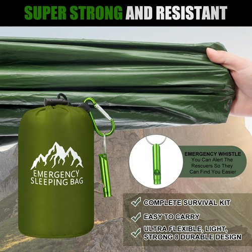 Oudain 6 Pcs XL Emergency Sleeping Bag 94.5" x 49.2" Waterproof Survival Sleeping Bag with Whistle Carabiner Portable Thermal Bivy Sack, Emergency Blankets for Camping Hiking Outdoor Activities
