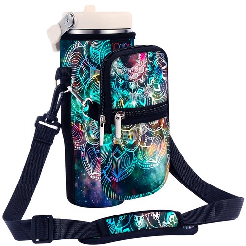 icolor Water Bottle Carrier Bag for Stanley IceFlow Flip Straw Tumbler 20oz Stanley IceFlow Mug Carrying Holder Neoprene Sleeve Stanley Cup Accessories Pouch Crossbody Sling for Travel Fitness