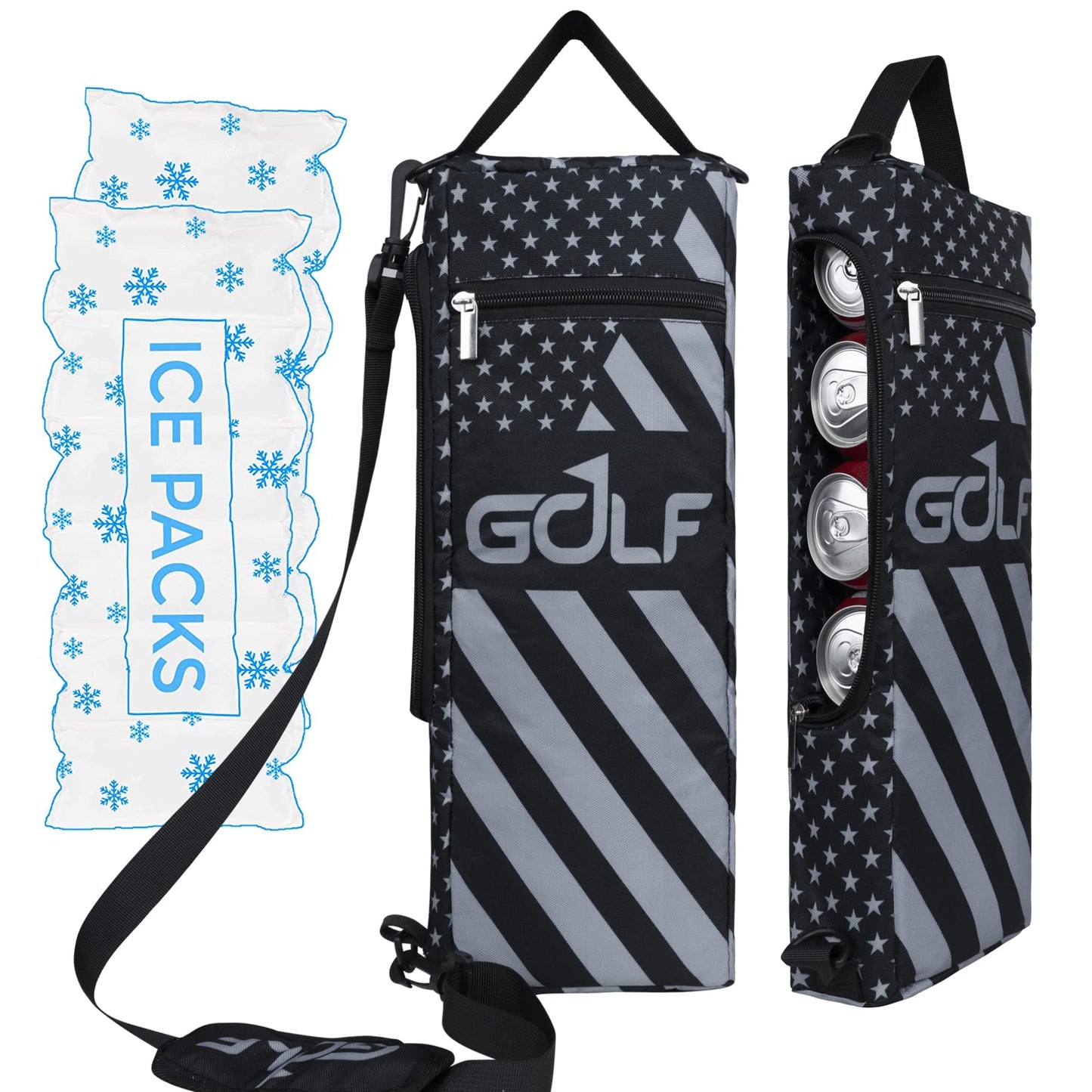 Golf Cooler Bag Plus Ice Pack Soft Sided Insulated Cooler Bag- Holds 6 Pack of Cans or 2 Wine Bottles - Grey Camo Golf Beer Sleeve Black Fits Discreetly in Golf Bags