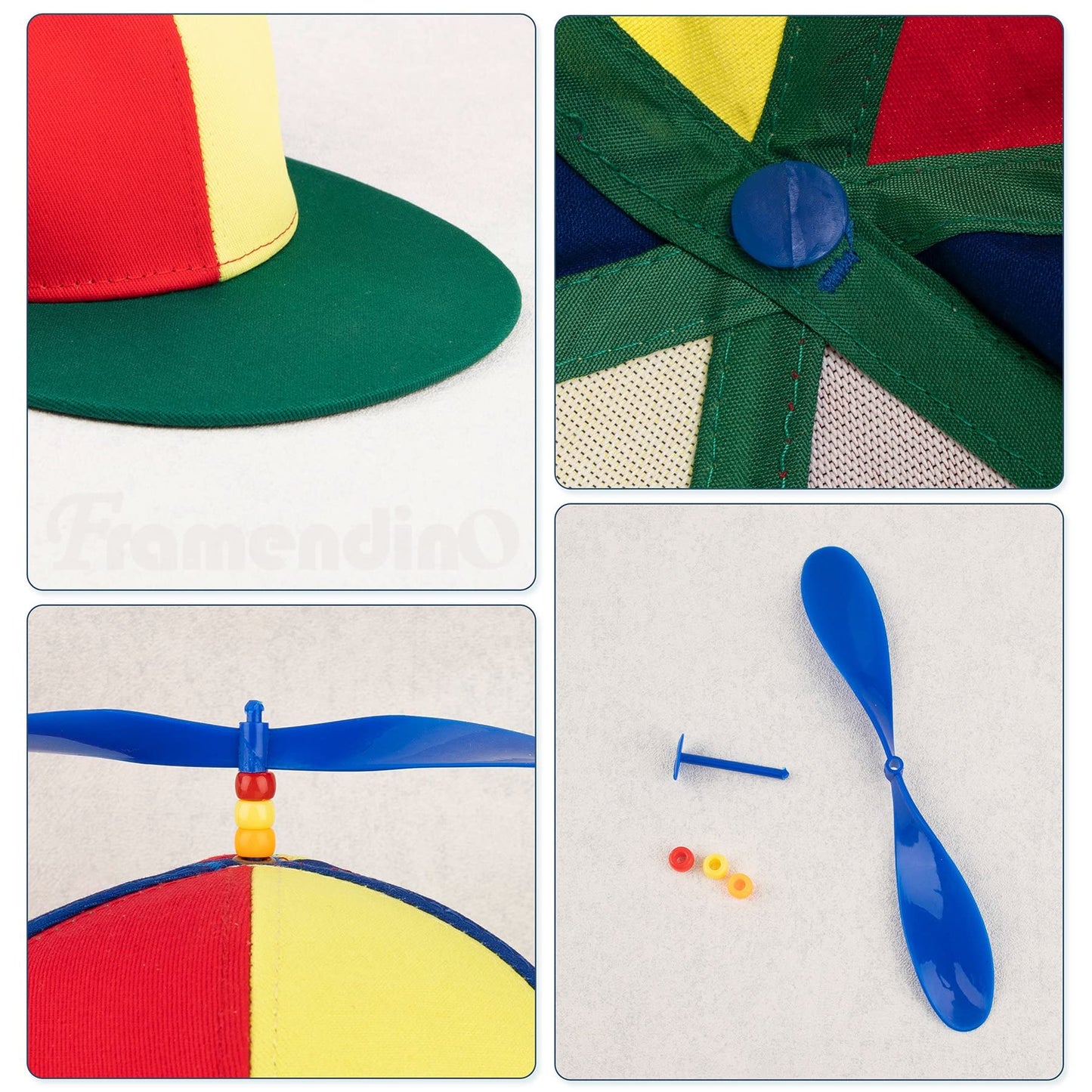 Framendino, Green Flat Brim Helicopter Hat Rainbow Propeller Hat Detachable Baseball Cap