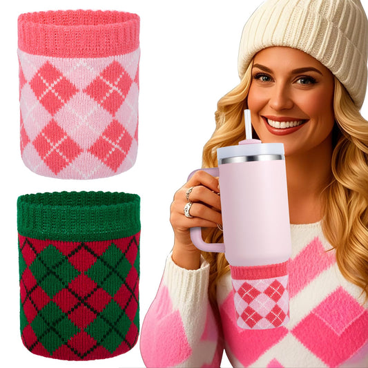 FXTBE Knitted Sleeve for Christmas Stanley Cup Accessories, Knitting Boot Bottom for Stanley Quencher 40 oz 30oz 20 oz Sleeves for Water Bottle Christmas Accessory Set, Red Green Pink