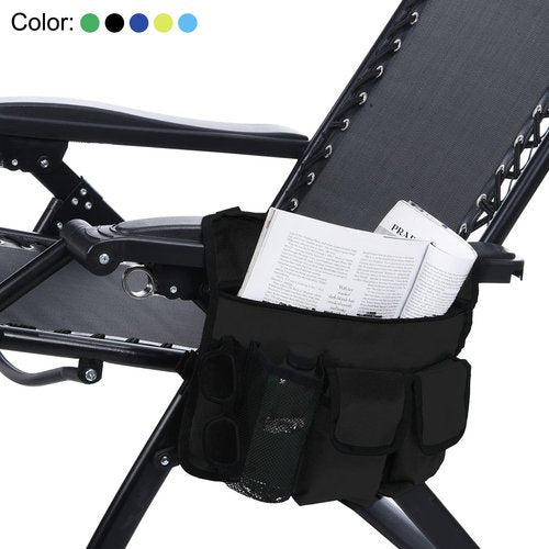 PATIKIL Chair Armrest Organizer, Waterproof Beach Chair Hanging Storage Pouch Snack Magazine Arm Rest Bag with 4 Pockets for Outdoor Camping, Black