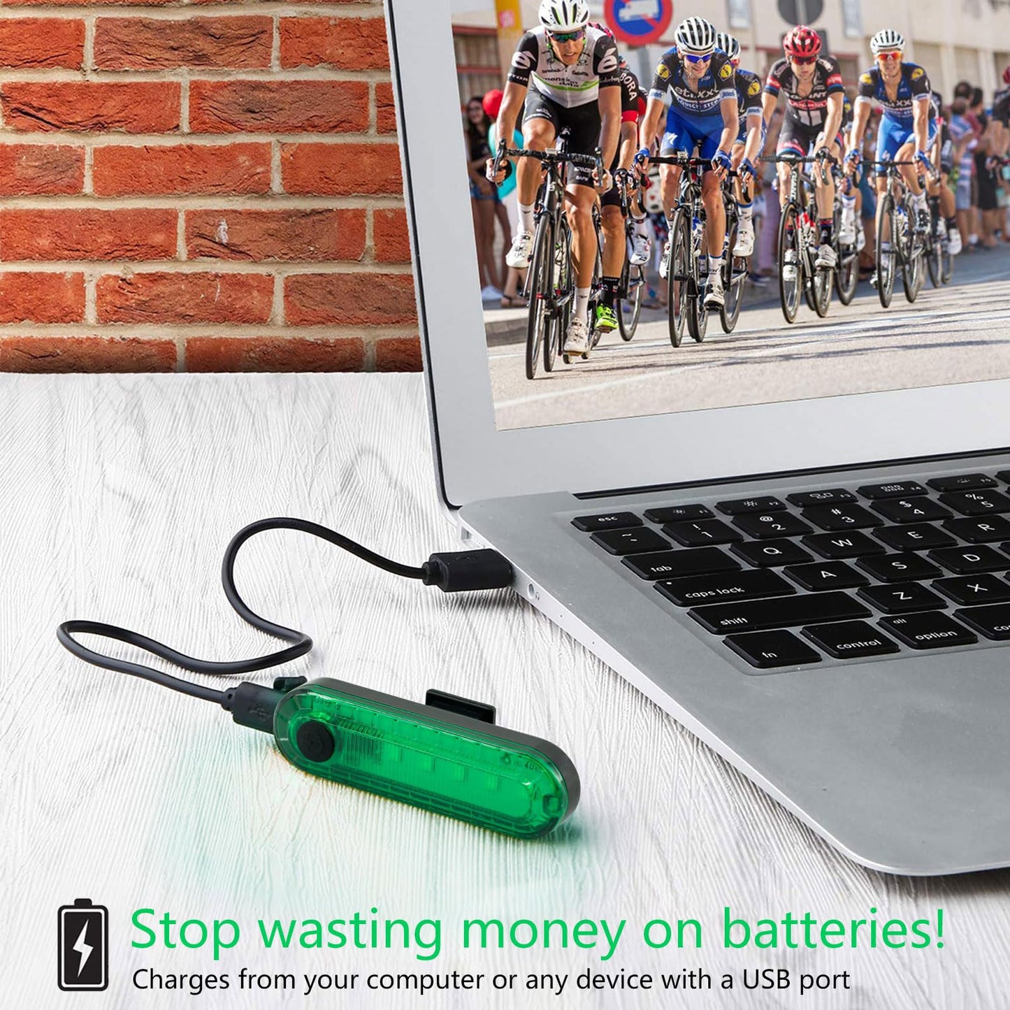 Green Bike Tail Light Rechargeable 2 Pack, Rear Bike Light for Night Riding, Back Bicycle Taillights with Great Battery Life, Easy to Install On Any Bike Trailer or Helmet