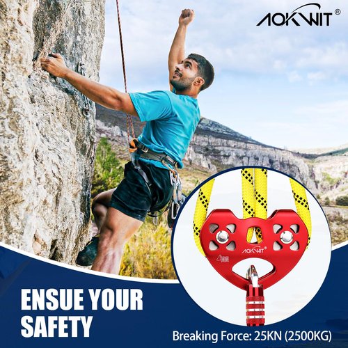 Zip Line Pulley 8-13mm Climbing Pulley Cable Rope Durable Aluminum Stainless Steel Roller Double Tandem Speed Dual Pulley 25KN for Backyard Zipline Hauling Rigging Mountaineering Rescue Climbing Gear