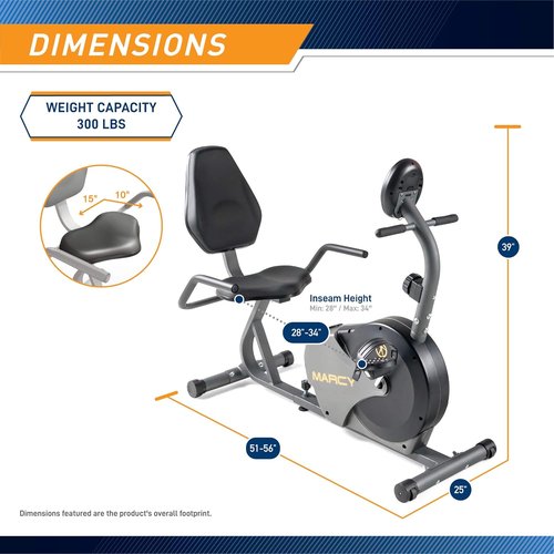 Marcy Magnetic Recumbent Bike with Adjustable Resistance and Transport Wheels NS-716R, 11.00 x 22.00 x 31.00"