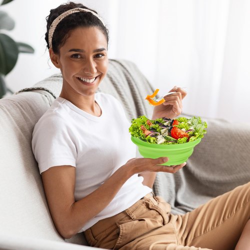 PRO OUTDOOR Collapsible Bowl - Silicone, BPA-Free Food Storage Container, Microwave & Dishwasher Safe, Easy to Clean Non-Staining Foldable Mixing Bowl for Travel, Camping, Hiking - Green, 300ml