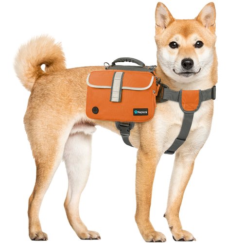 PetAmi Dog Backpack for Medium Large Dogs, Dog Saddle Bag for Dogs to Wear, Harness Saddlebag with Reflective Safety Side Pockets for Hiking, Camping, Vest Dog Pack for Travel (Orange, Large)
