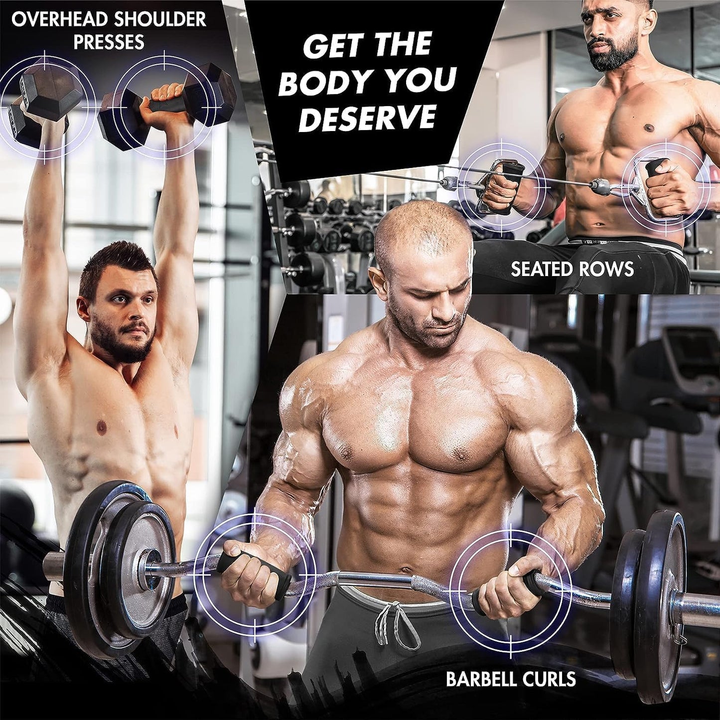 Yes4All Thick Dumbbell Handles Grips, Firm Rubber Barbell Grips, Great for Increasing Forearm Strength, Weightlifting, Muscle Building, Cable Attachments