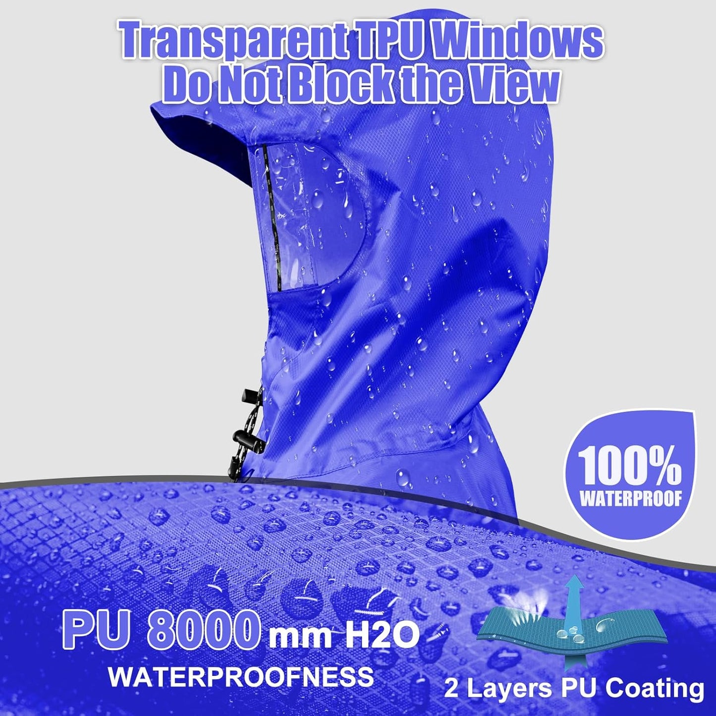 Andake Waterproof Rain Poncho for Adults Unisex,230T Ripstop Polyester,Raincoat Gear with Transparent Viewing Window Outdoors