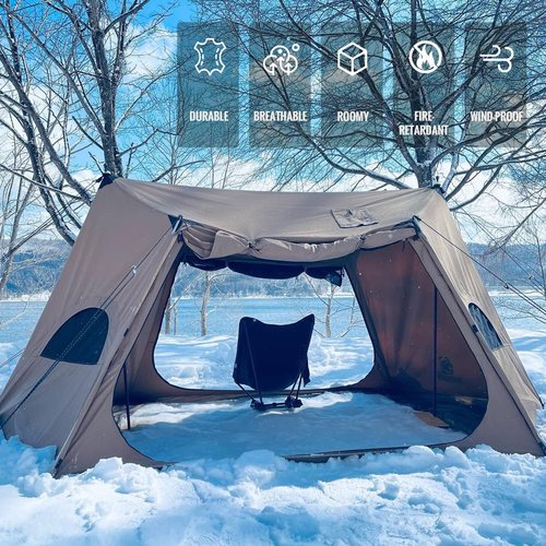 OneTigris Solo Homestead TC Canvas Hot Tent with Stove Jack, Fire-Retardant Wind-Proof Durable, 2 Person 4 Season Bushcraft Shelter Tent for Family Camping Hunting Fishing Motorcycling