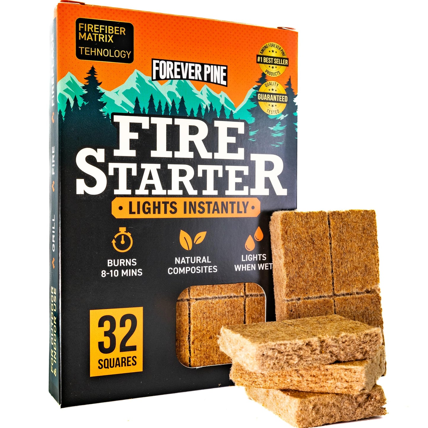 Fire Starter Cubes, 32 pcs - Easy BBQ Ignition - Natural, Waterproof & Odorless Firestarter Squares for Campfire, Charcoal Grill, Outdoor Fire Pit, Wood Stove, Fireplace, Logs - Camping Essentials