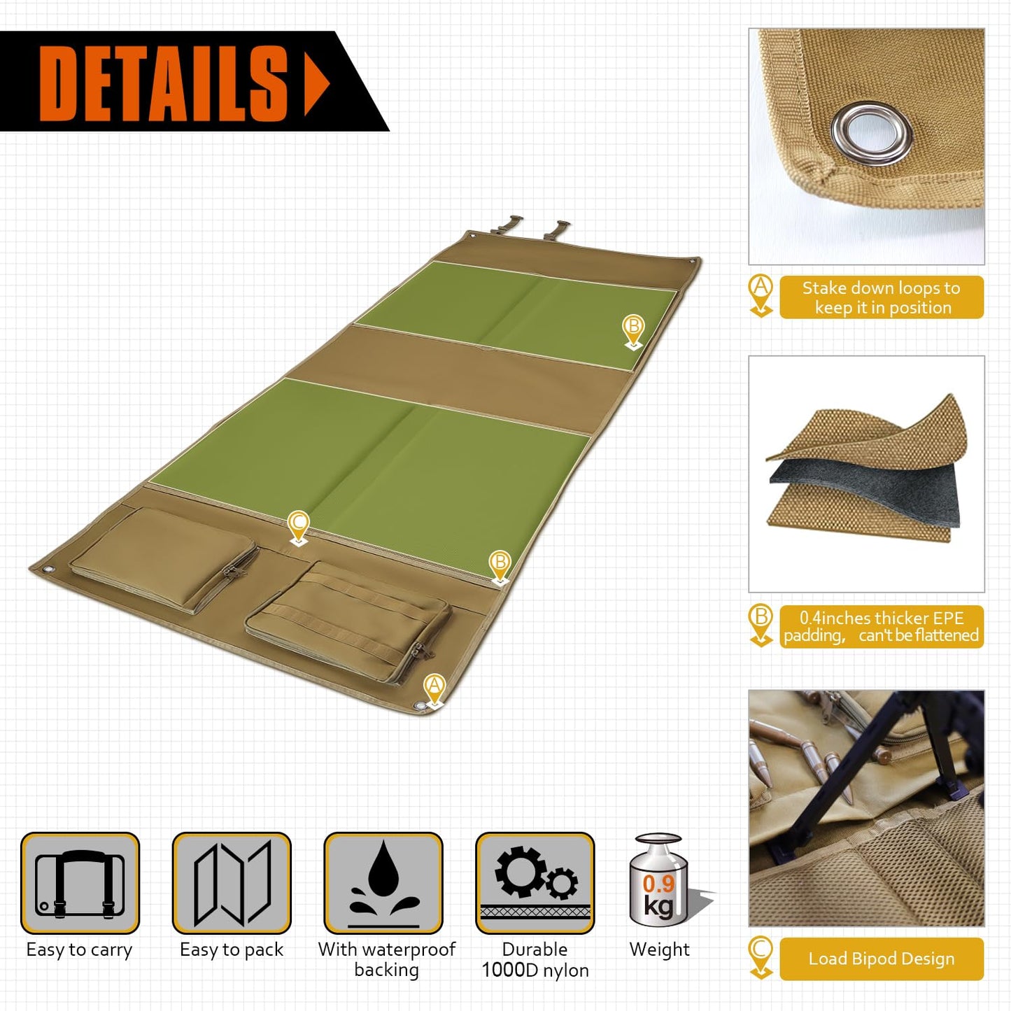 2win2buy Tactical Shooting Mat, Extra Large Hunting Shooting Mats Prone Padded Roll Up Portable Waterproof Hunting Mats Accessories Non-Slip Durable Shooting Rest for Shooters Range Rifle